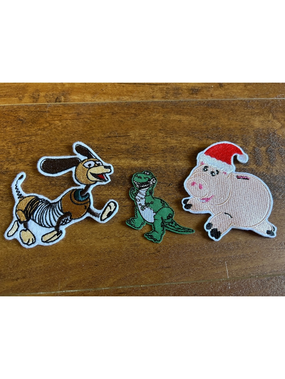 Set of 3 Cartoon Animal Iron-On Patches - Dog, Dinosaur, and Pig with Santa Hat
